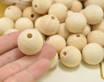 Wood beads,25mm Round Natural Unfinished Wooden Beads,DIY Beads - 150 pieces - wholesale beads