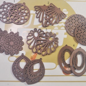 16Pcs Brown Filigree Teardrop Earring Wood Dangle/Brown wood Earrings/ Wooden Charm/Pendant