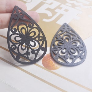 8Pcs Black Filigree Teardrop Earring Wood Dangle/ Wooden Charm/Pendant --71x46mm