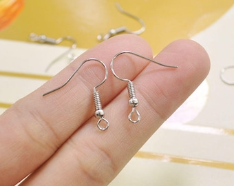 Earring Hooks, 200pcs Nickel Tone Earwire Ball and Coil Findings,Fish Hook  Earring Wires, 19mm