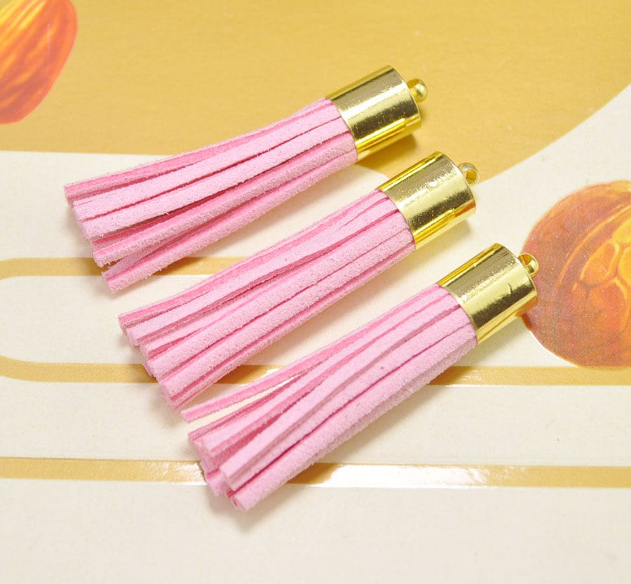 20pcs 53x10mm Pink Tassel Keychain pendantGold Cap Etsy