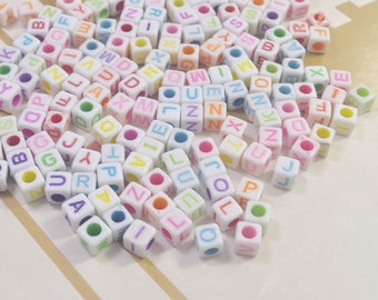 white alphabet plastic cubes 6mm 100 pcs assortic color plastic cubic beads