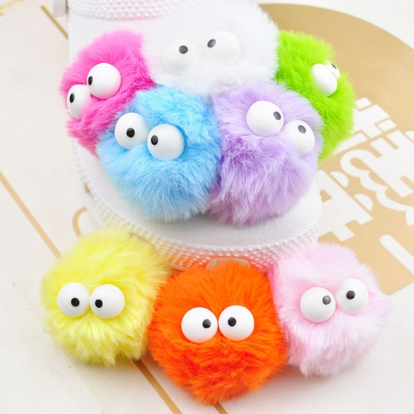 1-5pcs Cute Pompom Shoe Bucklets, 19 Colors PomPom 3D Eye Shoe Charm, Handmade Fluffy Balls Shoe Charm, Shoe Charm Gift