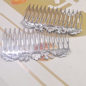 10Pcs High Quality Brass Filigree hair comb,14teeth Hair Comb Supply,Blank Hair Clips,Silver Hair Comb,Vintage,Wholesale