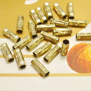 20Pcs Raw Brass Tube Beads , 15mm Long Square Tube Beads,Hexagon Tube beads (D5PT00038)