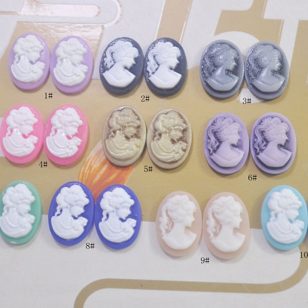 Small Resin Victorian Lady Cameo Cabochon,25Pcs/50Pcs Assorted Color Oval Resin Cameos,DIY Jewelry Accessories,13x18mm