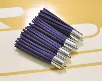 20pcs Navy blue Leather Tassel Fiber Tassel Fringe Tassel with Silver Cap Charms,keychains  necklace or earrings tassel pendant--51x10mm