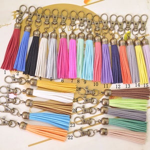 Large fringe tassel keychain,Bronze Caps Large tassel keychain,faux leather keychain for bag,Suede tassel keychain clasp,26 Color