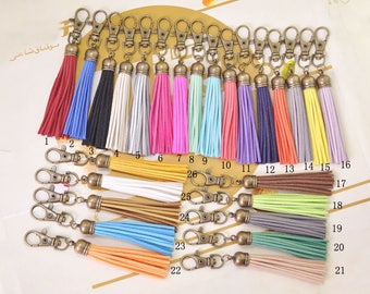 Large fringe tassel keychain,Bronze Caps Large tassel keychain,faux leather keychain for bag,Suede tassel keychain clasp,26 Color