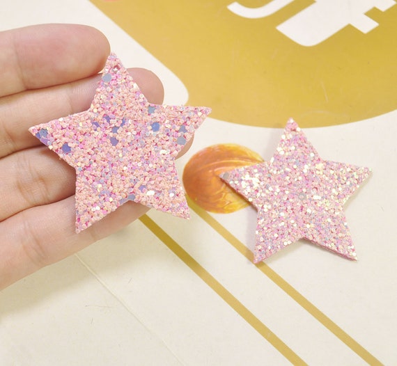 8pcs Glitter Leather pink Red Faux Leather Stars Shapestars