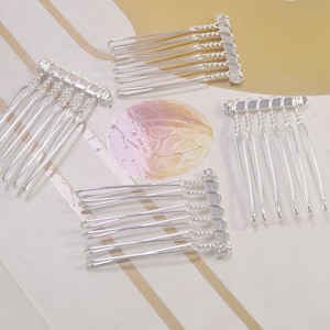 4,6,10,30,50Pcs Silver Plated Wire Metal Hair Combs,Hair Combs with 6 Teeth,Hair Comb Blank，DIY Hair Accessory,25x37mm