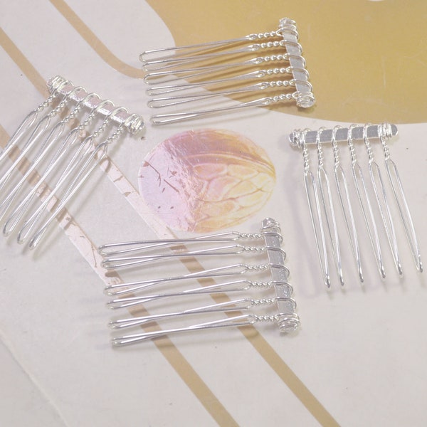 4,6,10,30,50Pcs Silver Plated Wire Metal Hair Combs,Hair Combs with 6 Teeth,Hair Comb Blank，DIY Hair Accessory,25x37mm