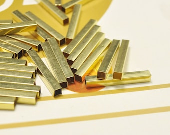 Cuentas tubulares de latón - 50 piezas de tubos cuadrados de latón sin tratar - Cuentas tubulares rectangulares (30 x 4 mm) D5430#