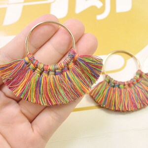2Pcs/4pcs/6pcs/10pcs Fan Tassels on Brass Findings/Mixed Color nappa/orecchini pendenti/orecchini nappa charm/nappa in cotone - 55mm -- VC79 #