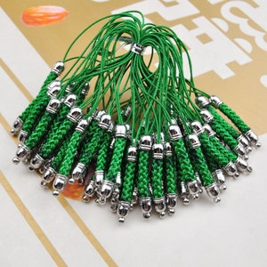 10/20/30/50/100pcs Green Cell Phone Strap Lanyard Accessories,Mobile Cell Phone Strap Chains With Silver plated Metal Connectors