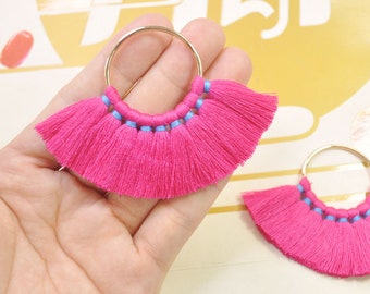 2Pcs/4pcs/6pcs/10pcs Fan Tassels on Brass Findings/Rose red tassel/earrings pendants/earring tassel charm/cotton tassel - 55mm --VC133#