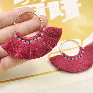 2Pcs /4pcs/6pcs/10pcs Fan Tassels on Brass Findings/Wine red nappa/orecchini pendenti/orecchini nappa charm/nappa di cotone - 55mm --VC2 #