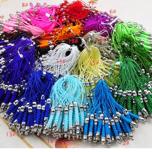 19 colores, 5/10/20/30/50/100 unidades, accesorios para correas de celular, cadenas para correas de celular con conectores metálicos plateados.