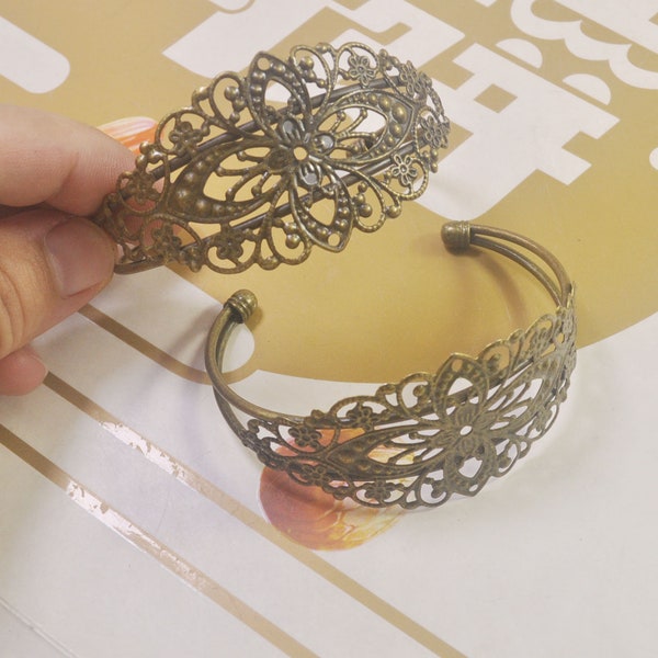 5Pcs Filigree Bracelet Blanks,Brass Bracelet, Bangle,Antique bronze Filigree Bracelet Bangle