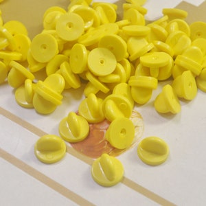 Packung mit 10,20, 40, 60, 80 oder 100 Pcs, Zitrone gelb Runde Gummi Kupplungen Rücken Verschluss, Gummi Pin zurück für Emaille Anstecknadel