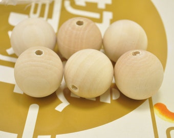 Wood beads,35mm Round Natural Unfinished Wooden Beads,DIY Beads - 50 pieces - wholesale beads