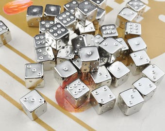 Bulk 30 Pieces Silver Color 17mm Square Dice Beads,Cube Dice Beads,Acrylic Dice Beads，Wholesale Beads