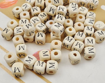 20-200 of M letter wood letter alphabet square beads , 10mm Natural Wooden Letter Alphabet Beads,Spacer Beads,DIY Jewelry Making Accessories