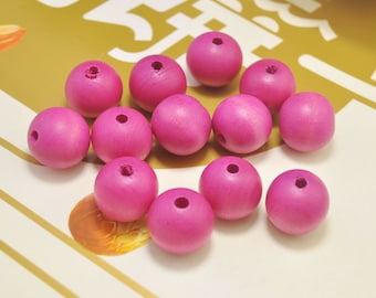 50 perles en bois rondes roses, perles en bois rondes de 20 mm, collier, perles de bracelet, créations artisanales en bois, perles en bois spatiales, perles en gros