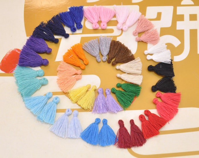 KONMAY 10pcs Mini Layered Tassels - 1.4 Inch Tri-Color Cotton Tassels With Gold Jump Rings For Jewelry Making