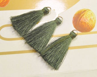 20 Pieces 40mm Silk Tassel with Gold Plated Jump Ring, Jewelry Tassels, Tassel Pendant Charm, Wholesale Tassels, Army Green Color, V05#