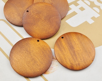 Conjunto de 8 ou 20 pingentes redondos grandes de madeira de 50 mm, sem acabamento, pingentes de madeira marrom para brincos e colares, contas de madeira, materiais para artesanato com miçangas.