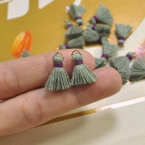 20pcs 1.5cm Cotton tassel,Mini Tassels,Tiny Mini tassels,Reseda green tassel,Bracelet/ Earring Charms,Gold Jump ring,Tassel for Jewelry,VH21