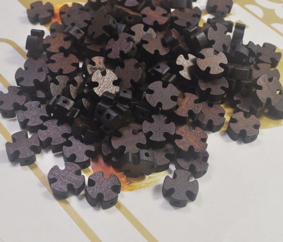 30pcs Small Wooden Cross Beads,Dark Brown Wood Cross Charm Pendant 12x12x4.5mm