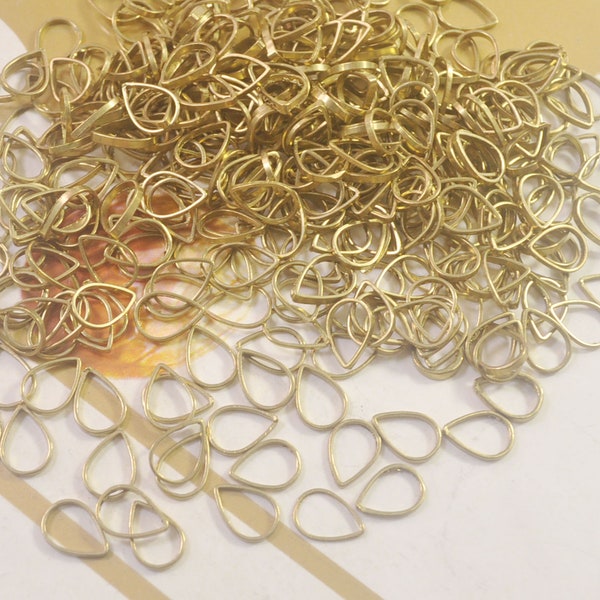 100Pcs Raw Brass Teardrop Pendant Charms,Tear  Drop Connector,Small Teardrop Brass Linking Rings - 6X8mm