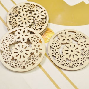20Pcs wood earring blanks,round filigree flower earring pendant, pendant blanks, plywood shape, wood shape geometric--55mm