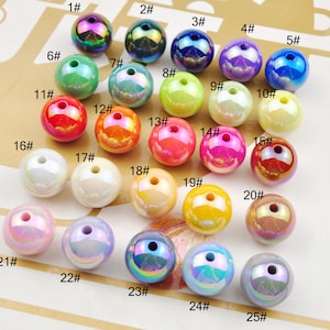 Shiny AB Plated Acrylic Beads,25 Colors 16mm Round Gumball Bubblegum Bead,Charm Bead for Keychain,Loose Beads For Jewelry Making DIY Finding