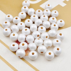 50/100Pcs White wood beads,10mm Round Pearlescent wooden beads, Spacer bead,Loose beads,Hand Made,DIY Bracelet Necklace Jewelry Findings