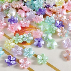 50 Mixed Colour Transparent Acrylic Flower Beads 22mm Center Hole Bead Cap