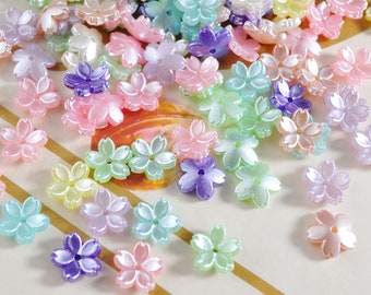 100 st/200 st färgade blommor, blandade färgade blompärlor, små akrylblompärlor, ABS-pärlfärgad blomma, smyckestillbehör, 11 mm