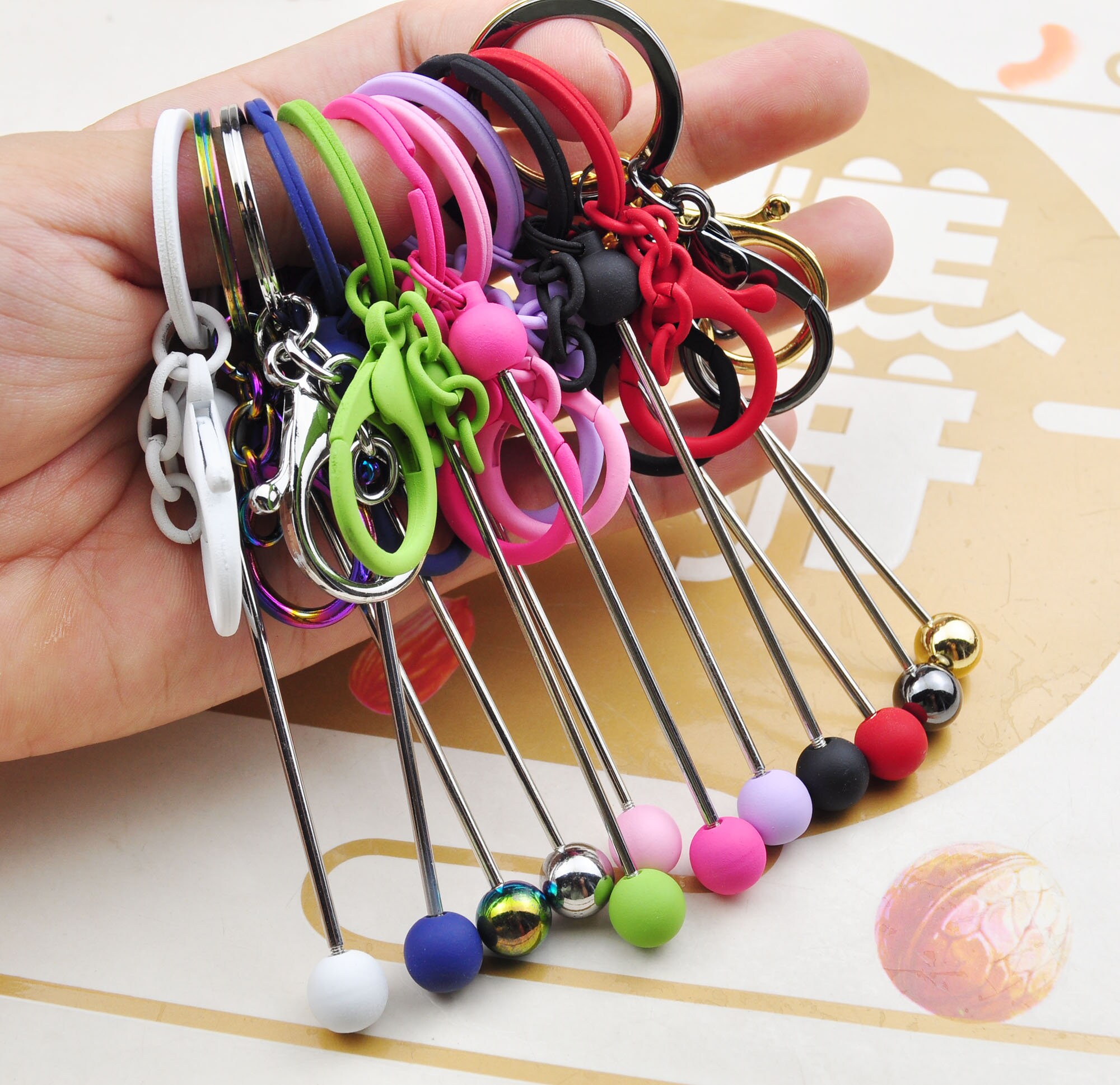 1pcs/5pcs/10pcs 12 Colors Beadable Key Ring，colorful Beadable Keychain ...