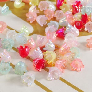 100/200Pcs bell flower bead caps,acrylic bead ends,AB Color Acrylic Flower Cap Beads,bell flower acrylic tassel caps,Jewelry Supply,11x8mm