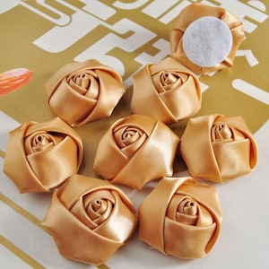 2-50 Khaki Satin Roses,Flat Back Satin Ribbon Rose Flower，wedding bouquets，Brooch Bouquets,Hair Accessories,Handmade Rolled Rosettes,3.5cm
