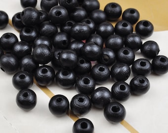 150Pcs Black wood beads,10mm Round wooden beads, Spacer bead,Loose beads,Hand Made,Jewelry Supplies