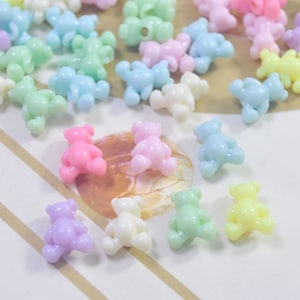 Bear Beads,Bear Bead Charm, Acrylic or Resin Beads,Mixed Color beads,Pastel Bear Beads,50 pcs set,11x13mm
