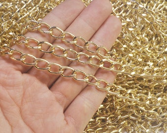 3,3 ft (1m) Gold Ton Aluminium Kette, Bordstein Kette, unlöst links 12x7mm