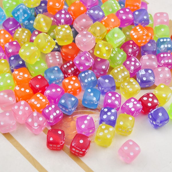 Bulk 150 Pieces Multi Colored 8mm Square Dice Beads,Cube Dice Beads,Acrylic Dice Beads，Wholesale Beads