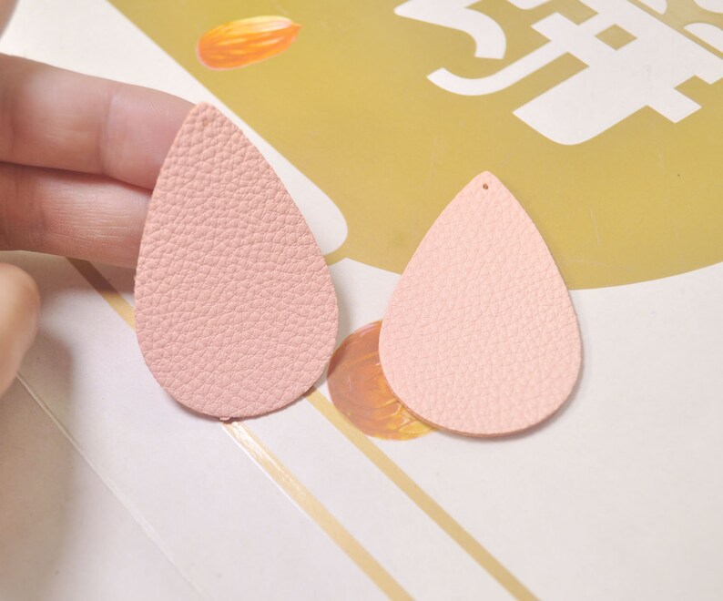 56x36mm-VC4645# 8Pcs Peach Leather Teardrop shape,Teardrop Earring Pendant,DIY,Leather Die Cut Teardrop,Leather Cut Out,Tear Drop