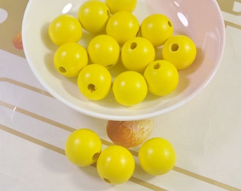 50 perles en bois jaunes, perles en bois rondes de 20 mm, collier bricolage, fabrication de bijoux, artisanat du bois, fabrication de bijoux pour vendre