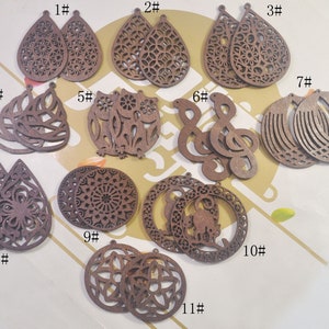2 ,4,5, 10Pairs Brown Round wood earrings, Teardrop Earring Wood Dangle/Brown Earrings/ Wooden Charm/Owl Pendant/Earring pendant
