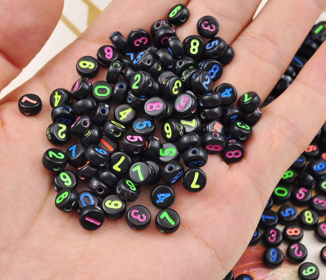 100-500 7mm Number Beads,black&colorful Round Acrylic Number Beads ...